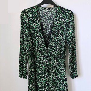 Uniqlo Green Floral Printed V-Neck 3/4-Sleeve Flare Dress (Reworked)